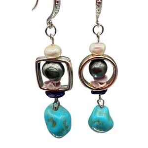 Elegant Artisan Turquoise Pearls earrings